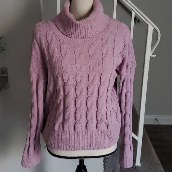 Pink Rose Chunky Cable Knit Turtleneck 